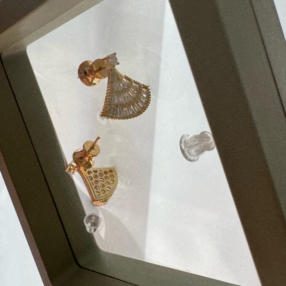 Gold and Silver Fan-Shaped Earrings